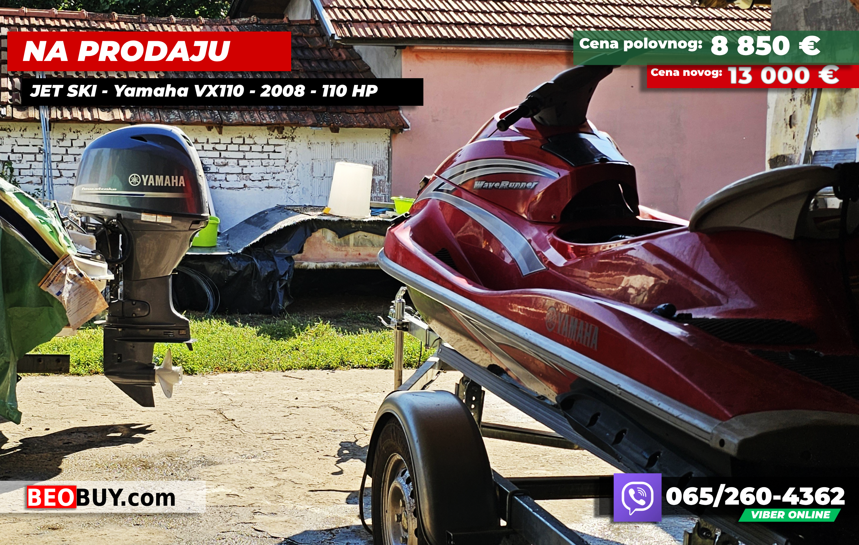 Beobuy - Mali oglasi - Na prodaju - Prodajem - Cena - NA PRODAJU - 2008 - Jet Ski Yamaha VX110 - 110ks R1 motor - Ugradjen Rikverc - Registrovan - Beograd - 400 radnih sati Beograd Srbija u Beogradu PWC Poliranje repara